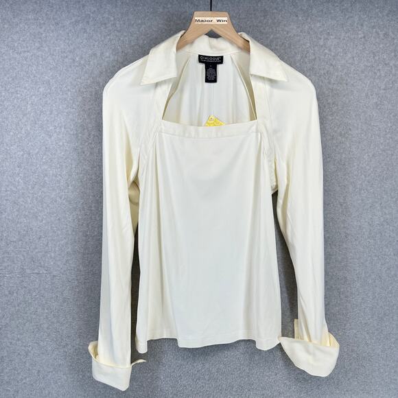 Dialogue Blouse Top Womens Size S Nylon Blend Collared Square Neck Cuff Sleeves - Picture 1 of 15